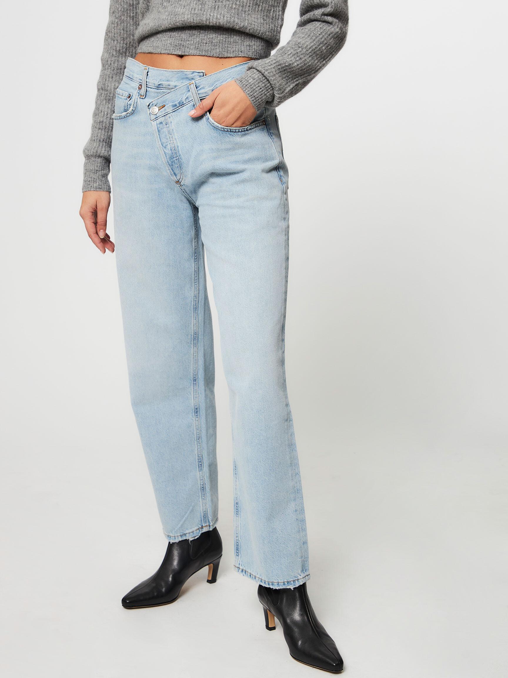 Criss Cross high straight fit non stretch jeans