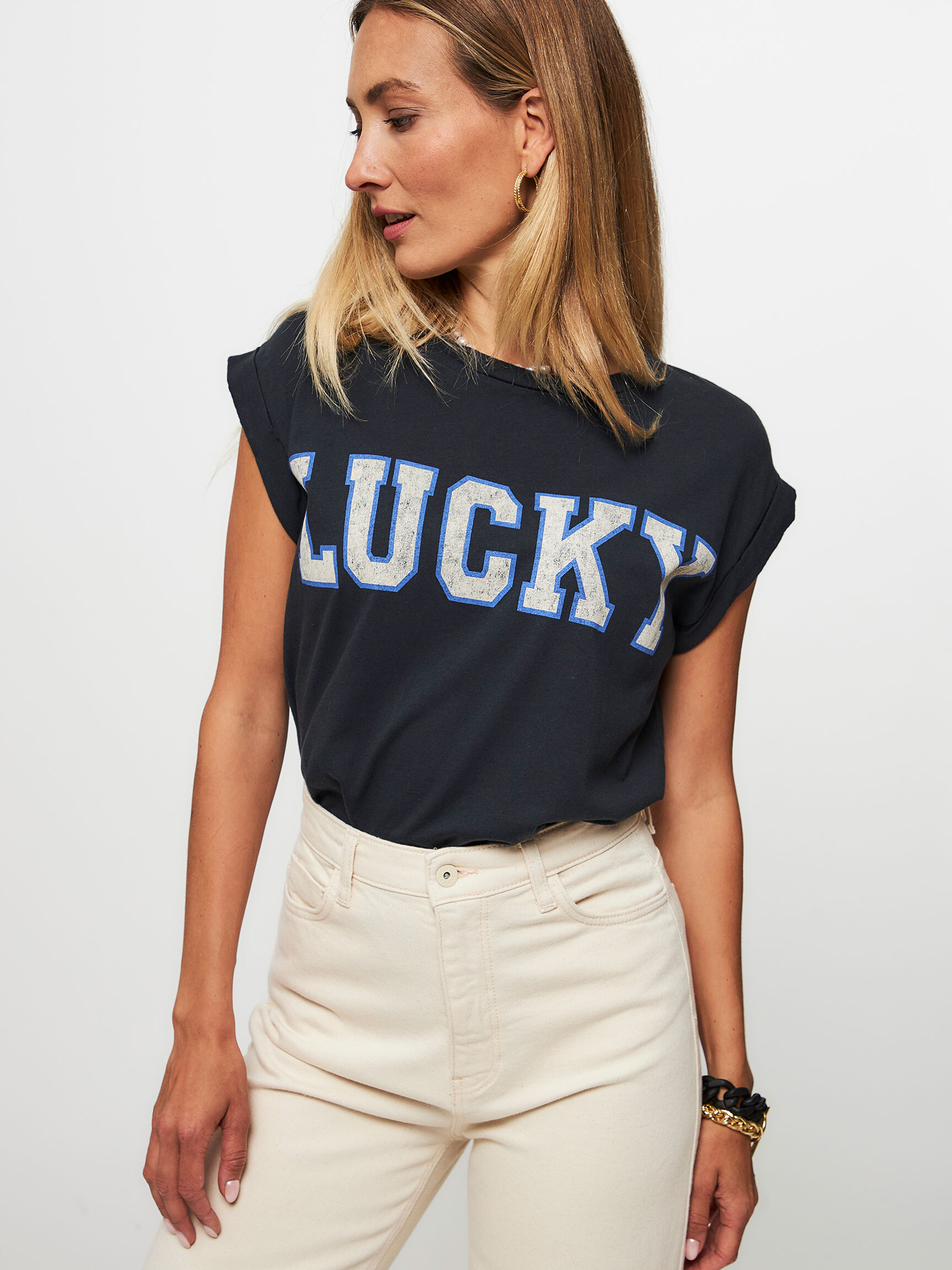 By-Bar donkerblauw t-shirt thelma lucky vintage top