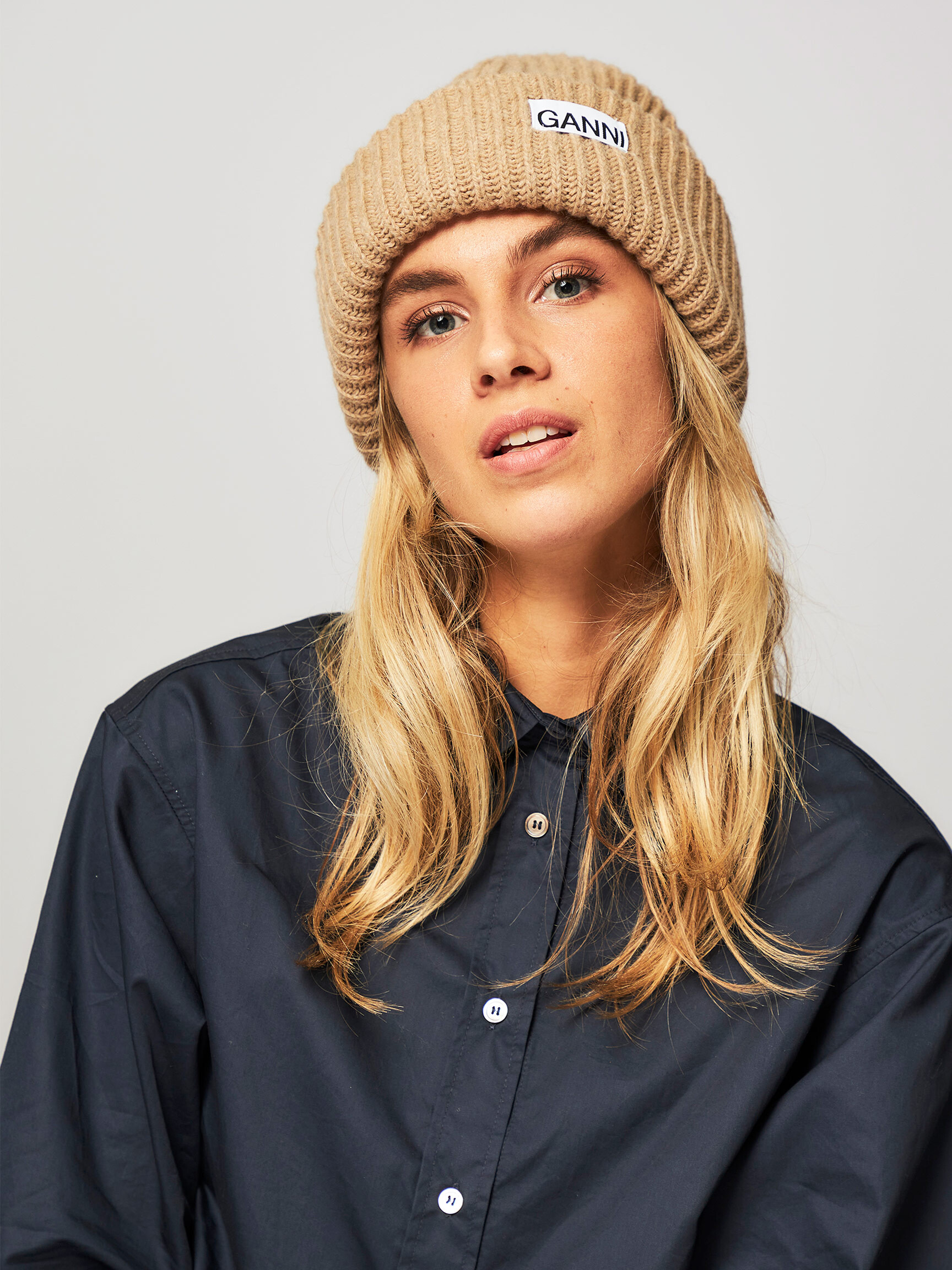 ganni orange beanie