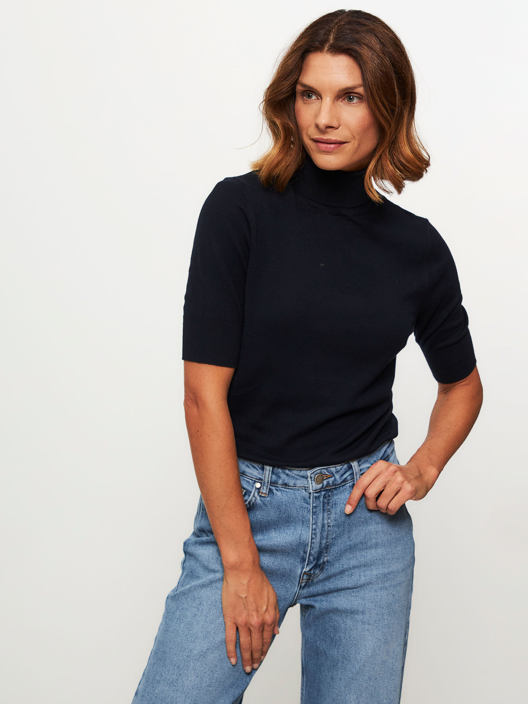 Majestic Long Sleeve Viscose Turtleneck in Marine – Clothes By