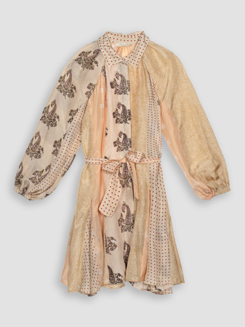 Paquerette, silk button down dress with print