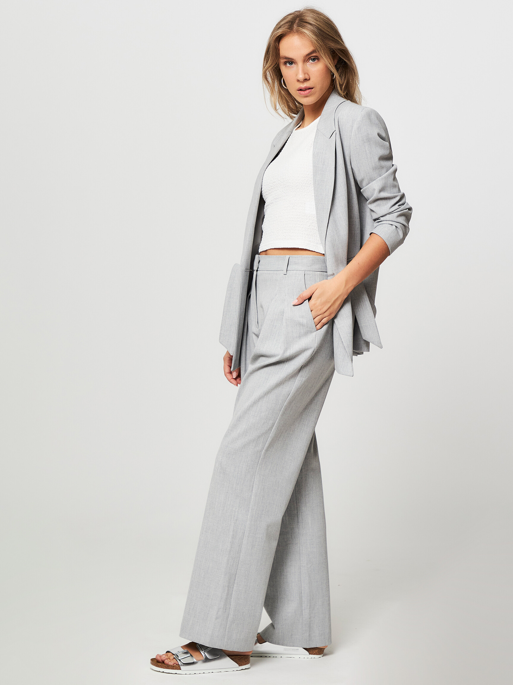 Womens Grey Wide Leg Trousers