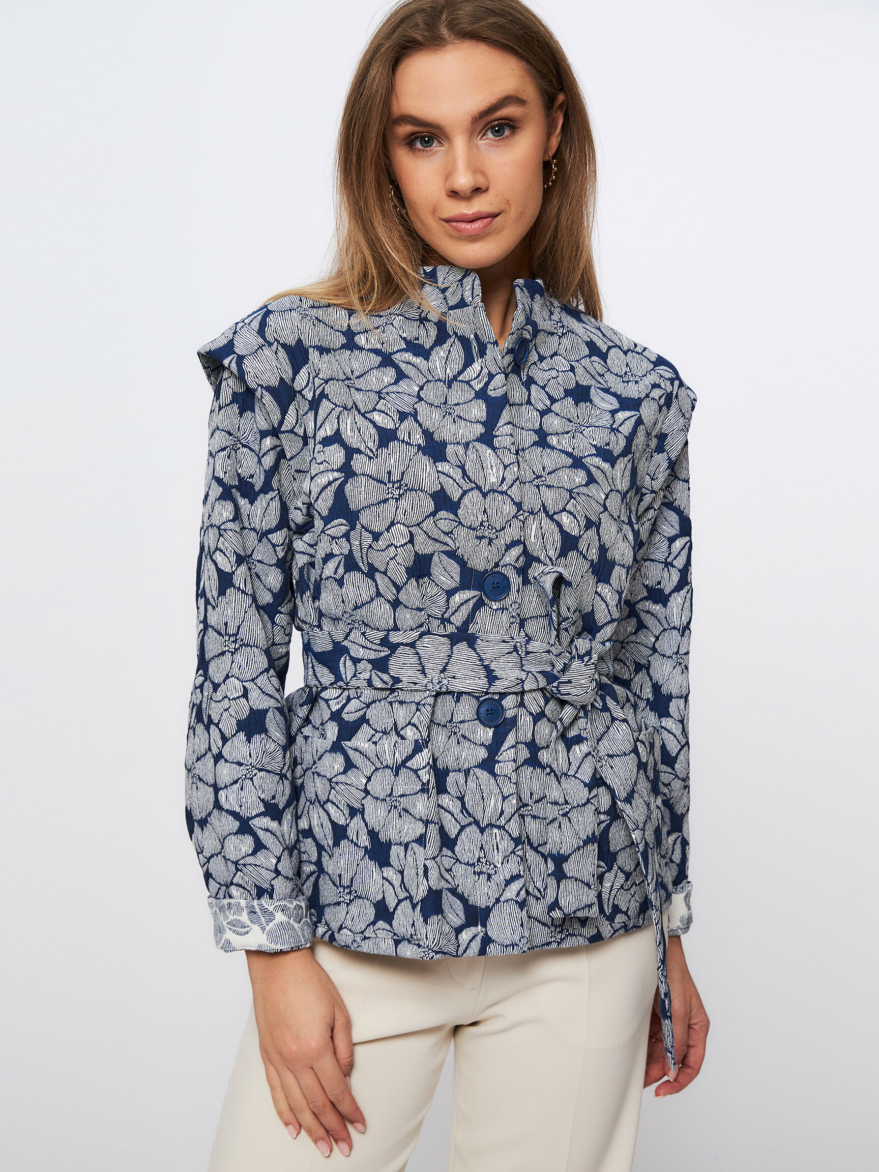 Suus cotton mix jacquard jacket with pattern