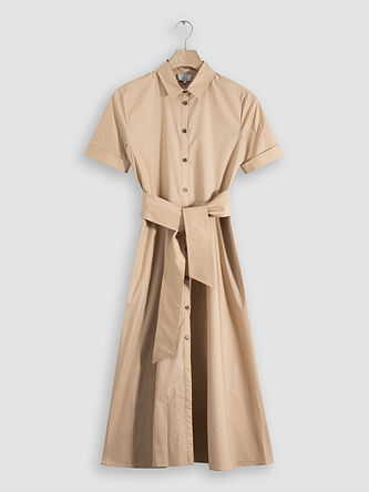 WOOLRICH BELTED POPLIN SHIRT DRESS, Beige Women's Midi Dress